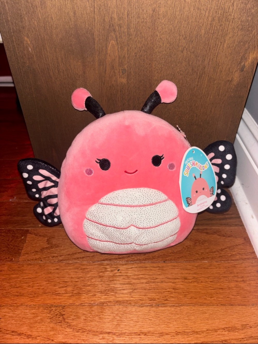 Squishmallows Pink Butterfly Plush with Black and White Wing Accents